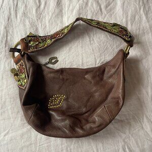 Betsey Johnson Studded Boho Charm Brown Leather Bag – Unique Vintage Find